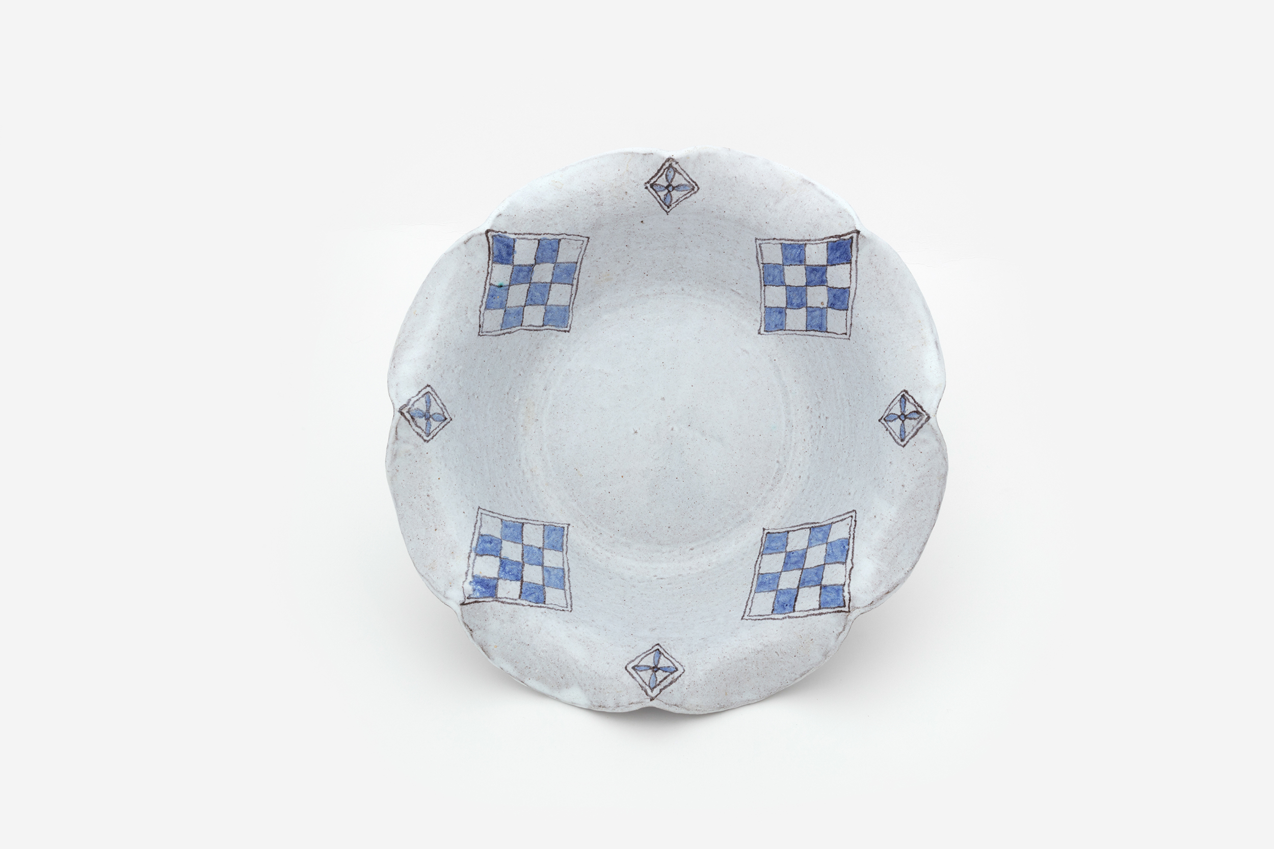 Hylton Nel - Blue and white checks bowl with folded rim, 7 September 1995