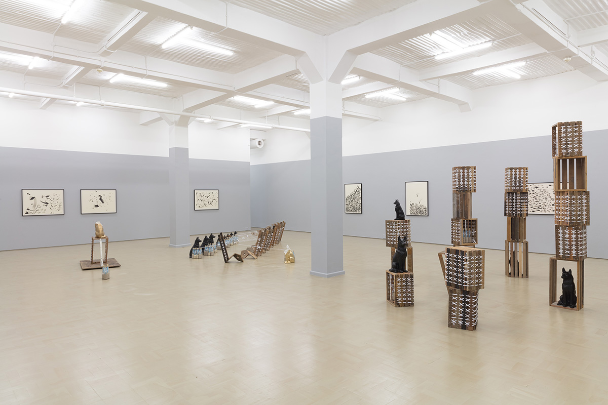 Installation view with I Was Never Here (Blackout) (foreground)