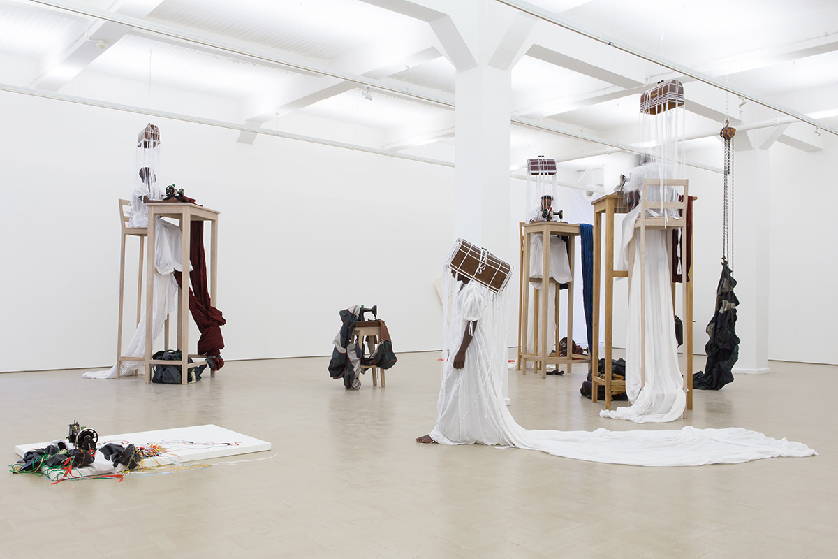 Installation view and detail from performance