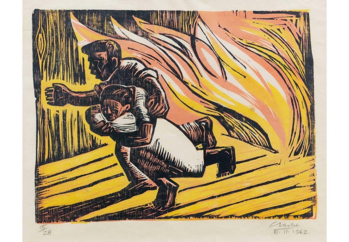 Peter Clarke - Family fleeing from fire, 1962