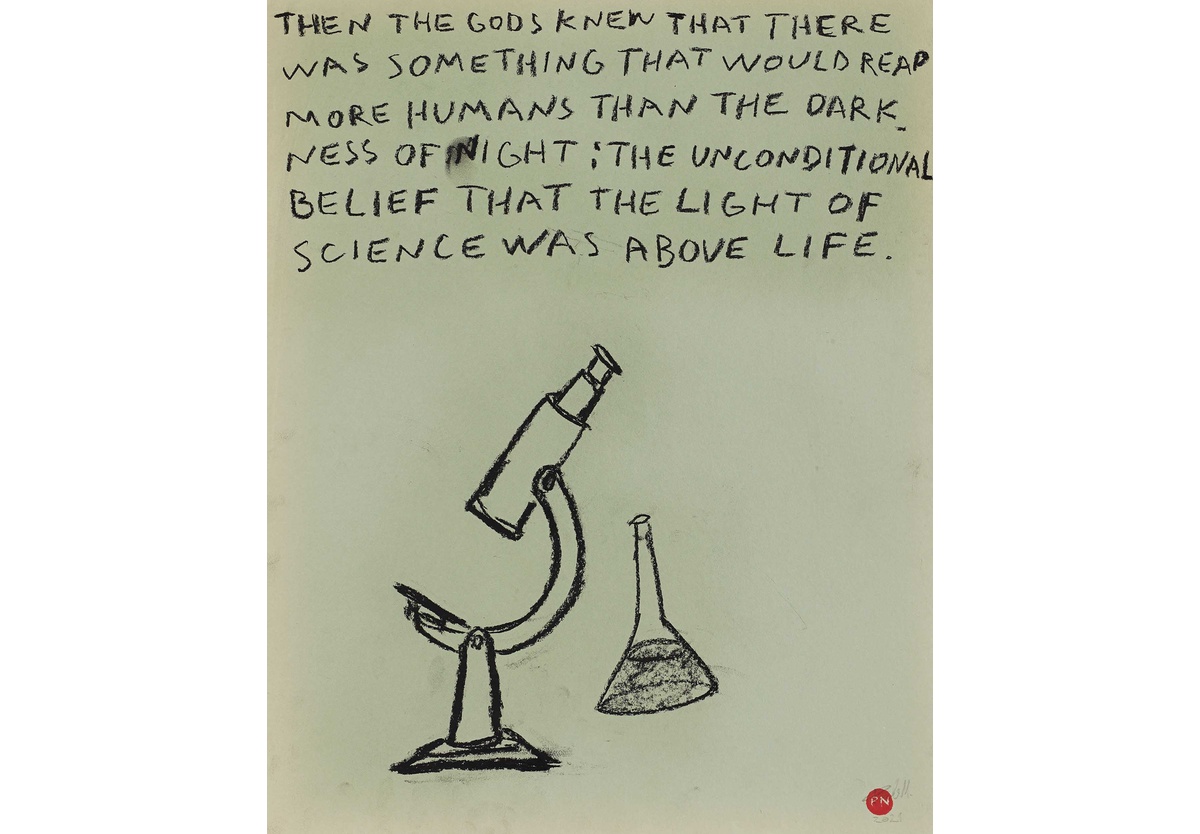 Paulo Nazareth - THEN THE GODS KNEW THAT THERE WAS SOMETHING THAT WOULD REAP MORE HUMANS THAN THE DARKNESS OF THE NIGHT: THE UNCONDITIONAL BELIEF THAT THE LIGHT OF SCIENCE WAS ABOVE LIFE, 2021
