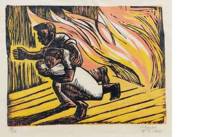 Family fleeing from fire