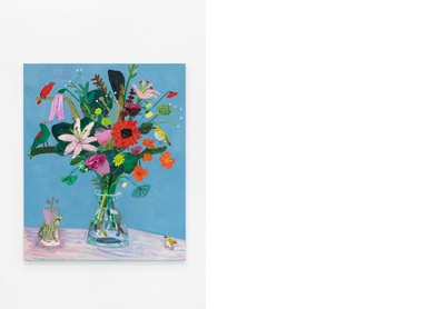 West End Arrangement (white eyes and nasturtiums with Hylton cat vase)