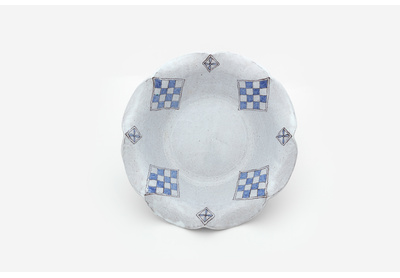 Blue and white checks bowl with folded rim