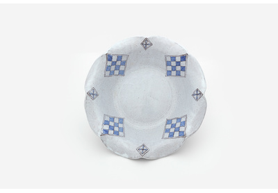 Blue and white checks bowl with folded rim