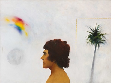 Man in profile, with rainbow above
