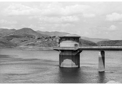 Katse Dam intake tower, Thaba-Tseka, from The Island