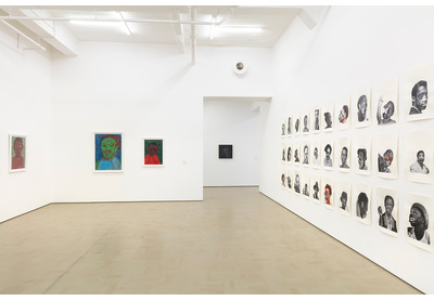 Installation view with works by Moshekwa Langa, Nelly Guambe and Neo Matloga