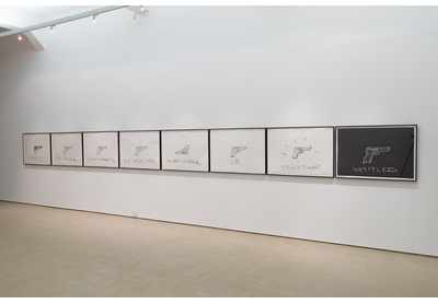 Installation view of Robin Rhode's Gun Drawings, Stevenson, Cape Town