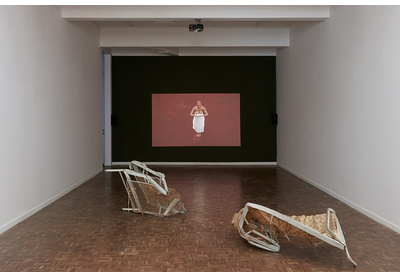 Installation view with works by Turiya Magadlela and Bronwyn Katz, Stevenson, Johannesburg