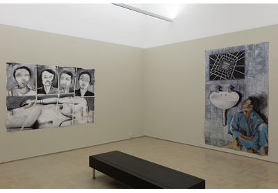 Installation view of Unathi Sigenu's The Beautiful Darkness, Stevenson, Cape Town